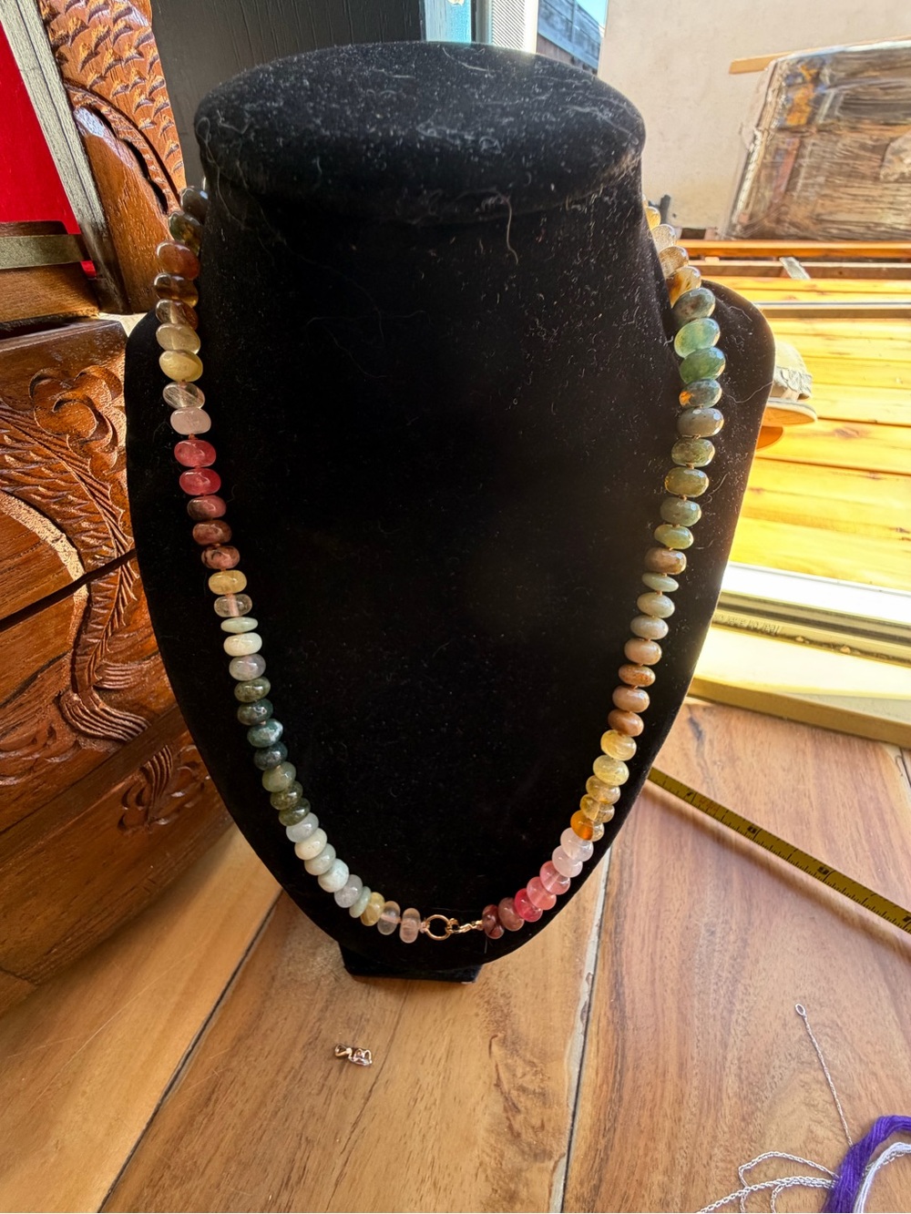 Hand Knotted Multicolor Gemstone Beaded Necklace. Gold filled